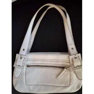 Barneys New York White Pebbled Leather Shoulder Bag Buckle Detail Pink Lining